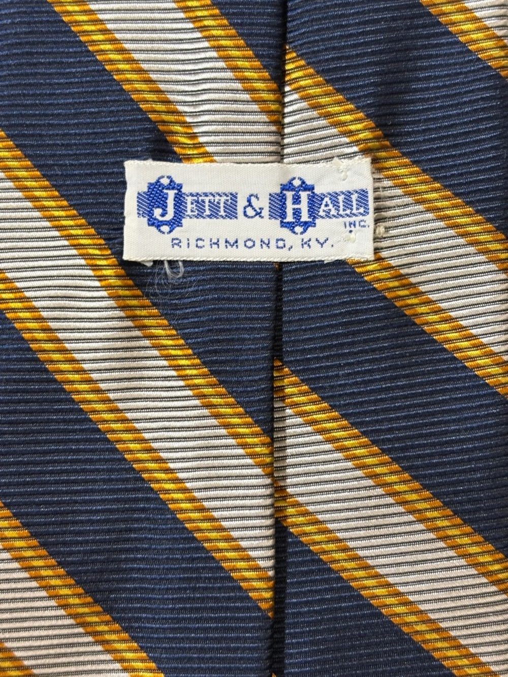 Vintage Jett & Hall Regimental Repp Stripe Silk Tie Navy Gold